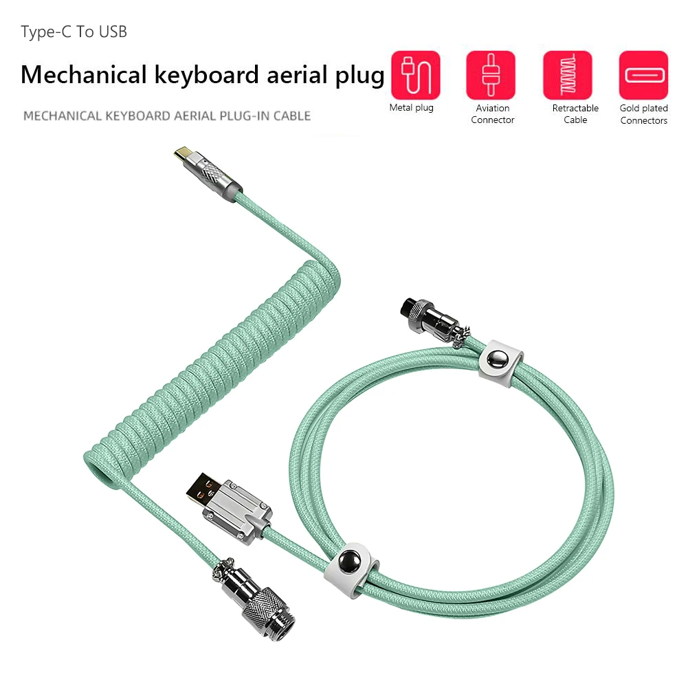 Type-C USB 1.8M Mechanical Keyboard Coiled Cable Wire Type-C to USB Cable Spiral Aviation Connector Gaming Keyboard Accessories