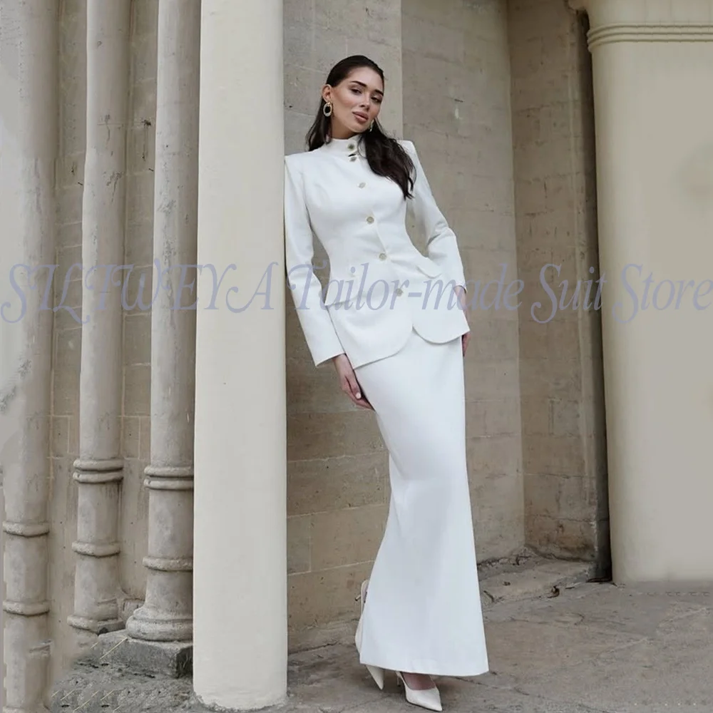 Elegant Woman's White Suit Luxury 2 Piece Set Jackets Skirt Female Chic Formal Suits Sets Smart Casual Office Lady Chic Outfits