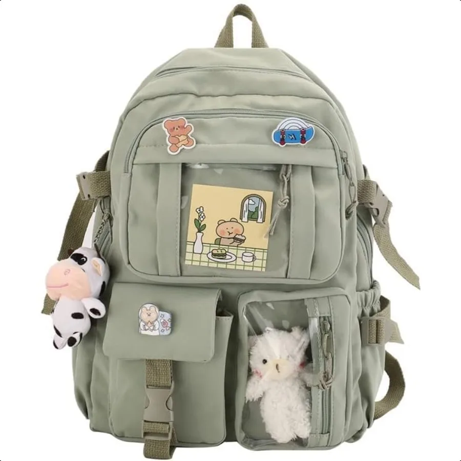 Mochila fofa com acessórios de pino, pingente de pelúcia para bolsa escolar, mochila de estudante, mochila de viagem à prova d'água g