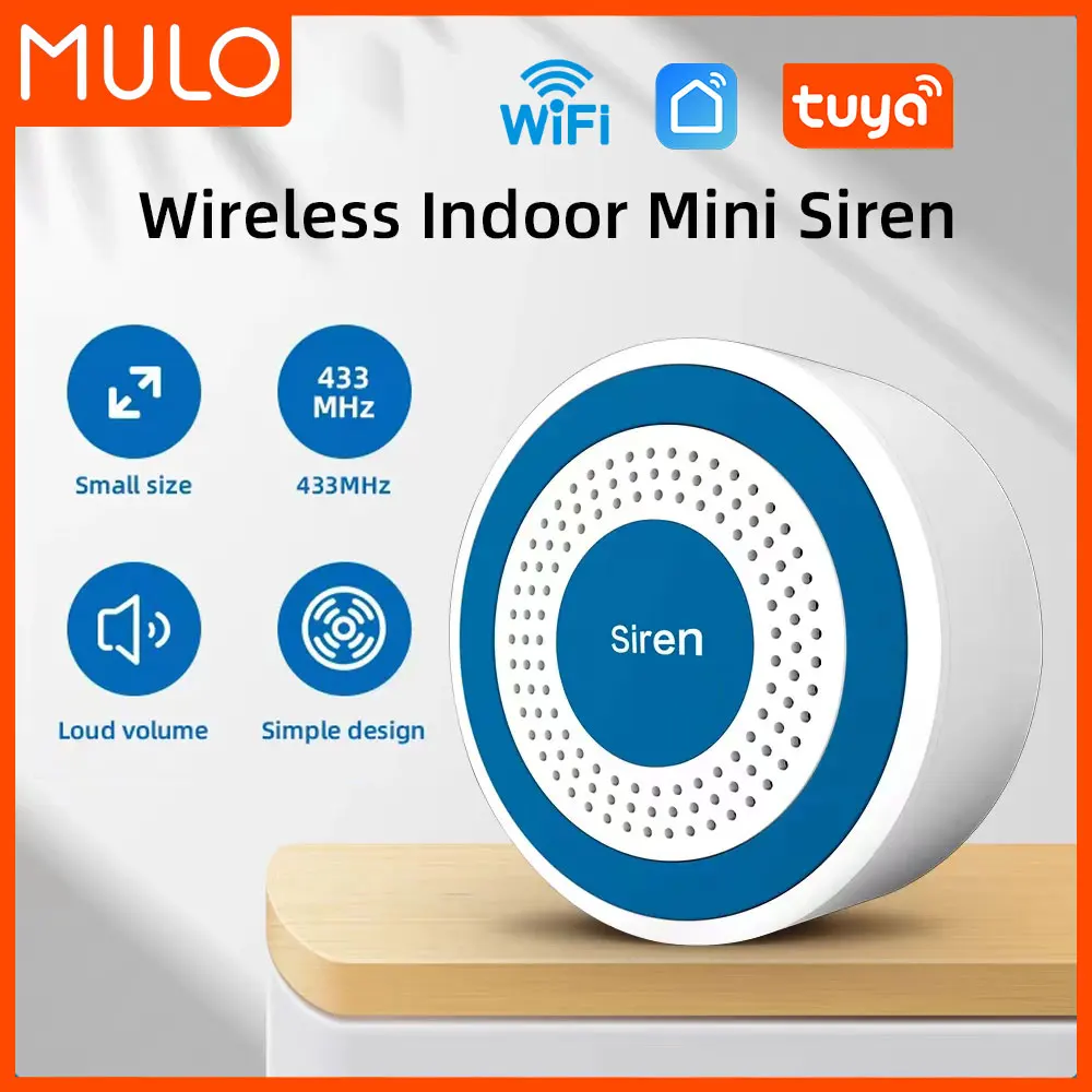 MULO Mini Alarm Siren Wireless 433MHz Sound & Light Indoor strobe siren High Decibel Horn Siren For Home Security Alarm System