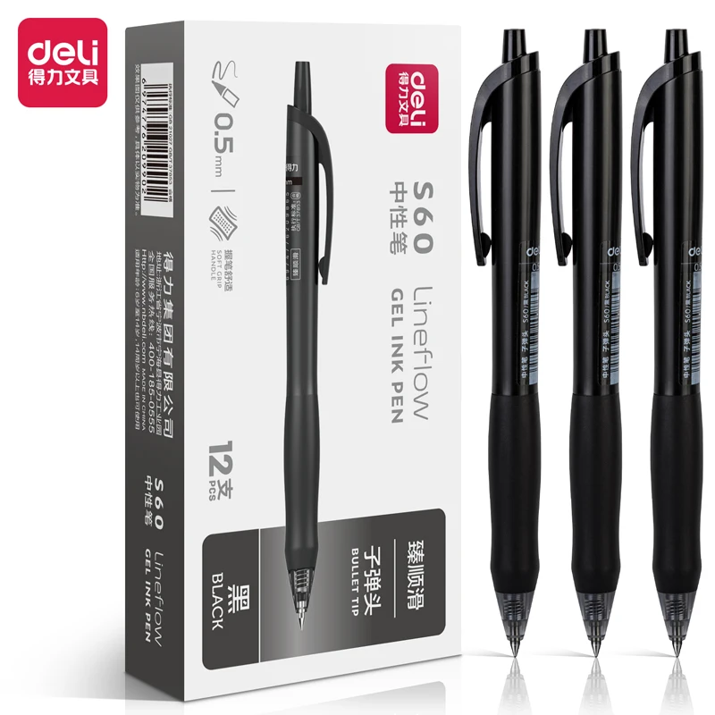 Deli S60 Gel Pen 0.5mm Bullet Tip Push Button Type Ultra Smooth 4 Colors Ink Optional Neutral Pen for Office And School