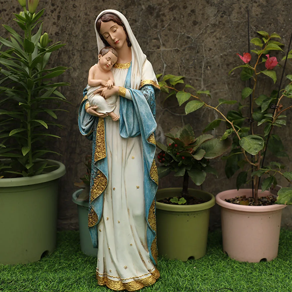 Imagem -03 - Resina Estátuas Religiosas de Maria e do Menino Jesus Escultura Estatueta de Nossa Senhora Ornamento Católico Artesanato Decoração 58cm