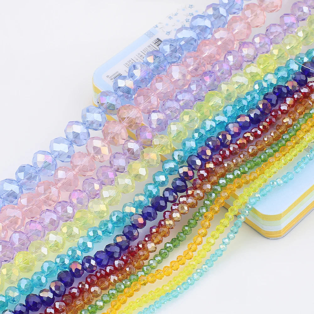 

2 3 4 6 8 10 12MM Multicolored AB Glass Beads Crystal Faceted Flat Round Beads for DIY Jewelry Making Accessories Wholesale