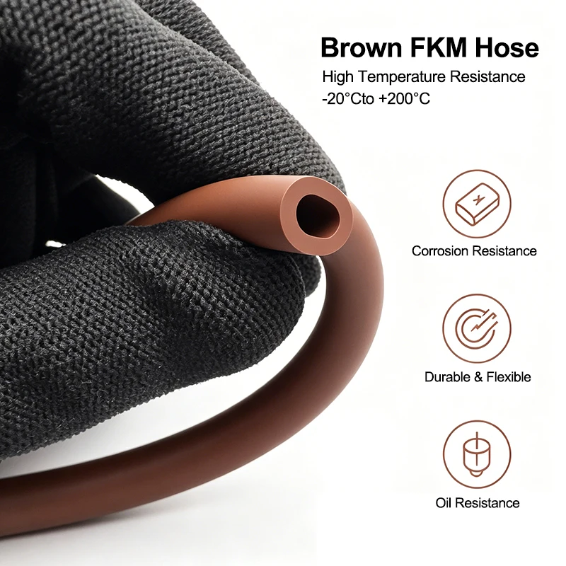 High Temp Brown FKM Rubber Hose 1M/2M/3M/5M ID 2/3/4/5/6/7/8/10/12/14mm Oil Corrosion Resistant Anti-Aging Fuel Delivery Tube