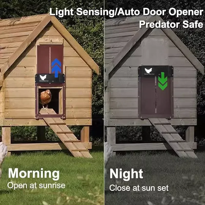 Smart Automatic Chicken Coop Door Light Sensor Auto Opener Poultry Door Waterproof Pet House Door For Backyard Chicken House