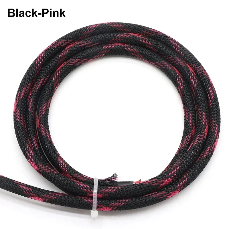 1-3M PET Braid Sleeve 2/4/6/8/10/12/16mm Black Pink DIY High Density Sleeving Snake Skin Cable Wrap Sheath For Electric Cables