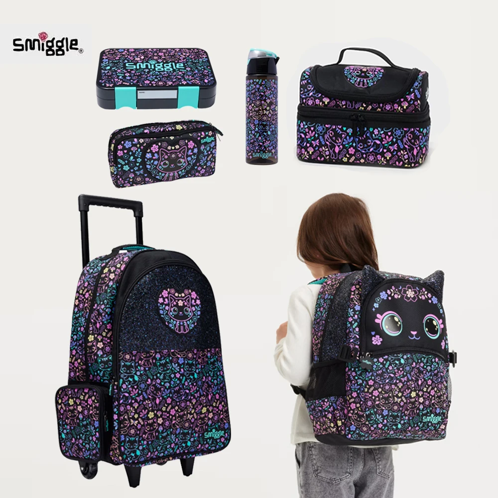 

MINISO Hot Smiggle Backpack For Kids Black Cute Cat School Bag For Girls Cartoon Lunch Bag Pencil Case Lovely Backpack Gift