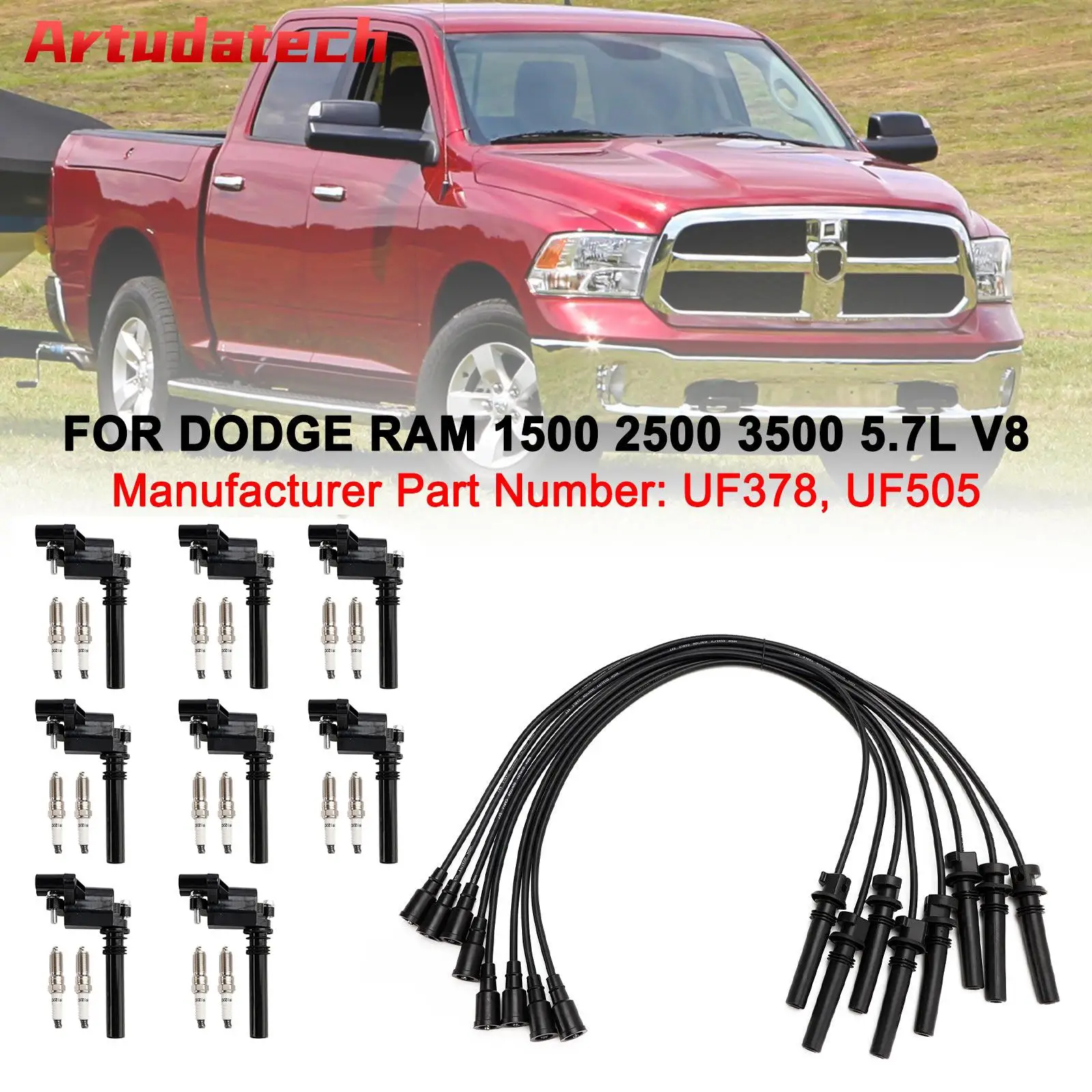 

Artudatech UF378 Ignition Coil+Spark Plug+Wire set For Dodge Ram 1500 2500 3500 5.7L V8 Car Accessories
