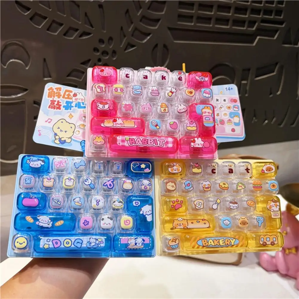 Kawaii Fidget Keyboard Keychain 26 Keys Mini Toy Decompression Cute Cat Dog Pendant Backpack Bag Charm Stress Relief Gift
