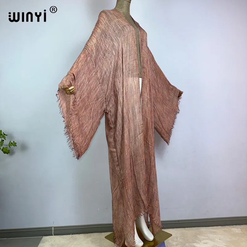 WINYI-Robe cardigan pour femme, vêtement de haute qualité, confortable, doux, style boho, maxi, plage, vacances, Afrique, kimono