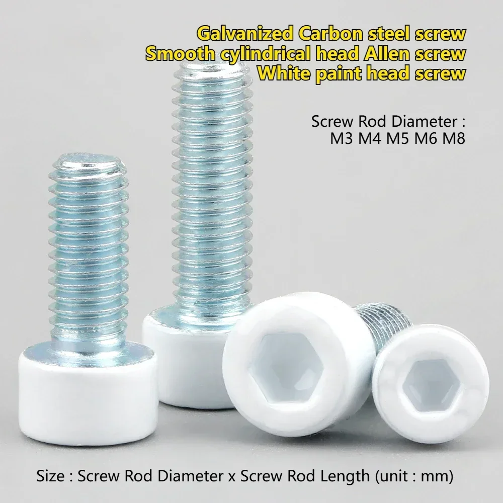

UkayVAKV M3 M4 M5 M6 M8 Galvanized Carbon steel Smooth cylindrical head Allen screws White paint heads screw Hexagon socket mach