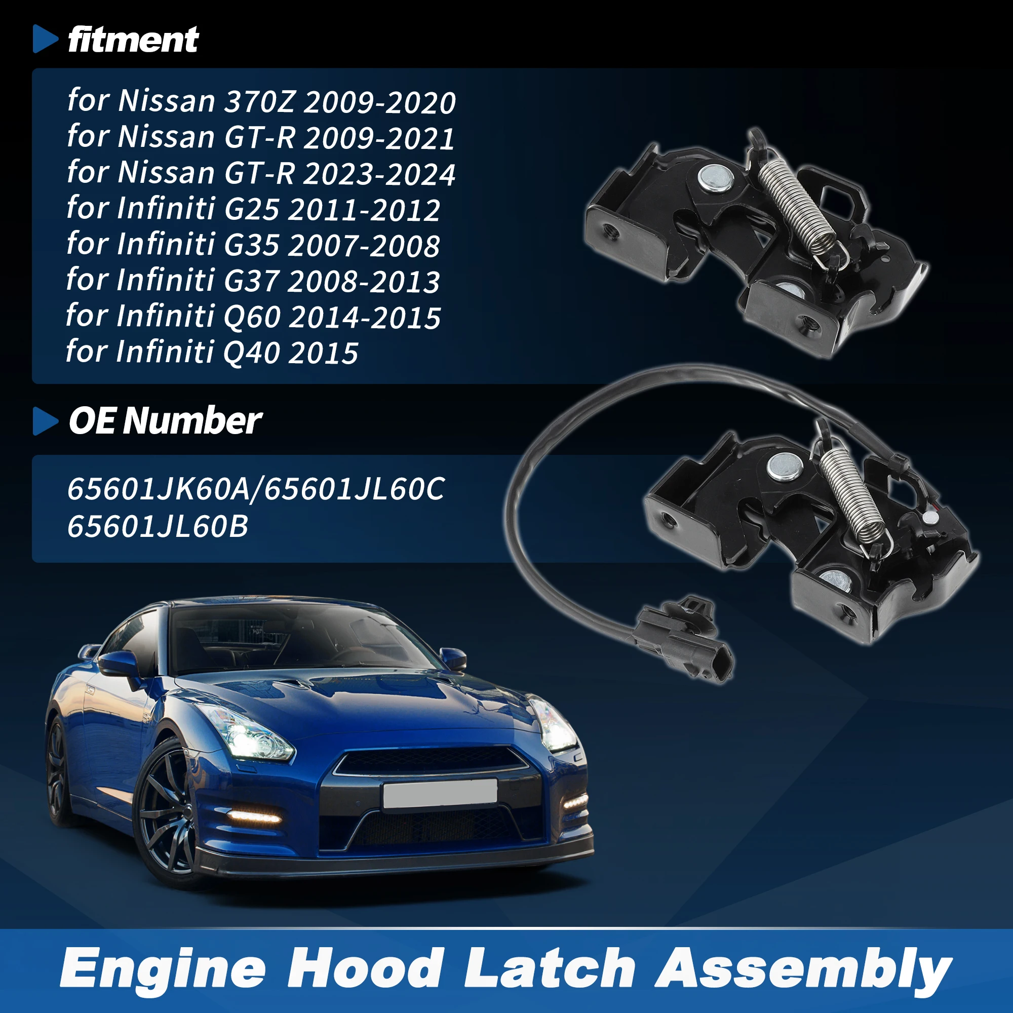 

Защелка капота в сборе для Nissan GT-R 2009-2021 для Infiniti Q40 Q60, разблокировка замка капота двигателя 65601JK60A/65601JL60C