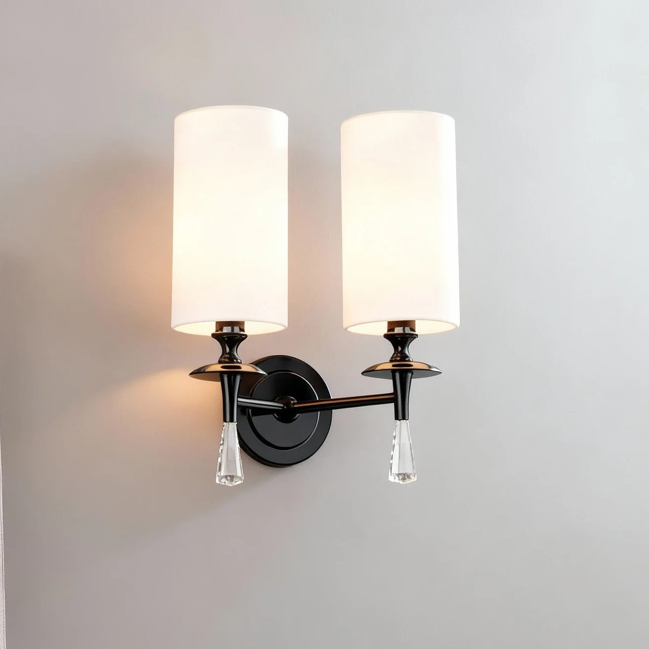 American style All-copper Double Head Wall Lamp Simple Living Room Background Fabric Lamp Bedroom Bedside Crystal Lamp