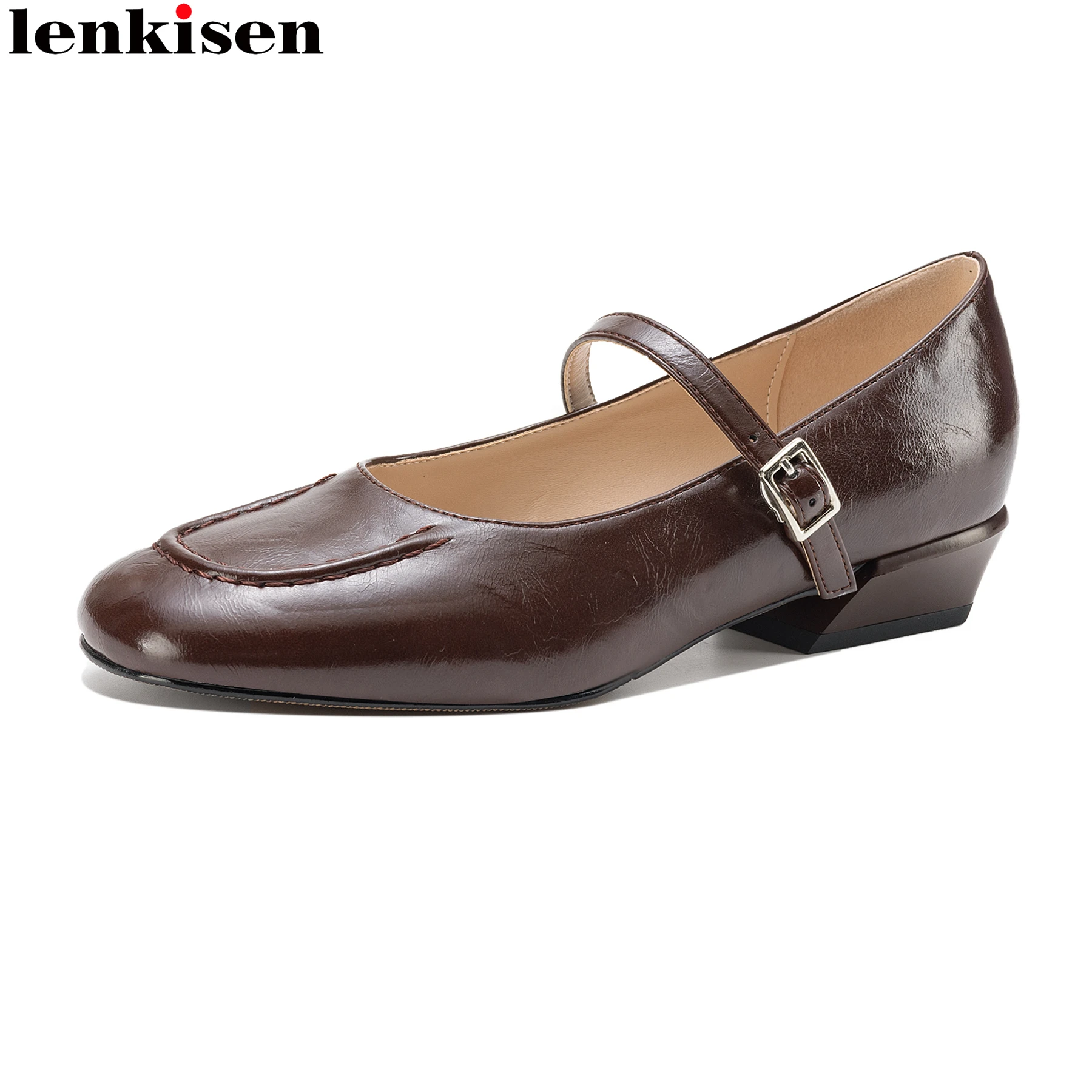 Plus Size 33-42 Microfiber Shallow Mary Janes Round Toe Med Heels Spring Autumn Shoes Dating Office Lady Retro Brand Women Pumps