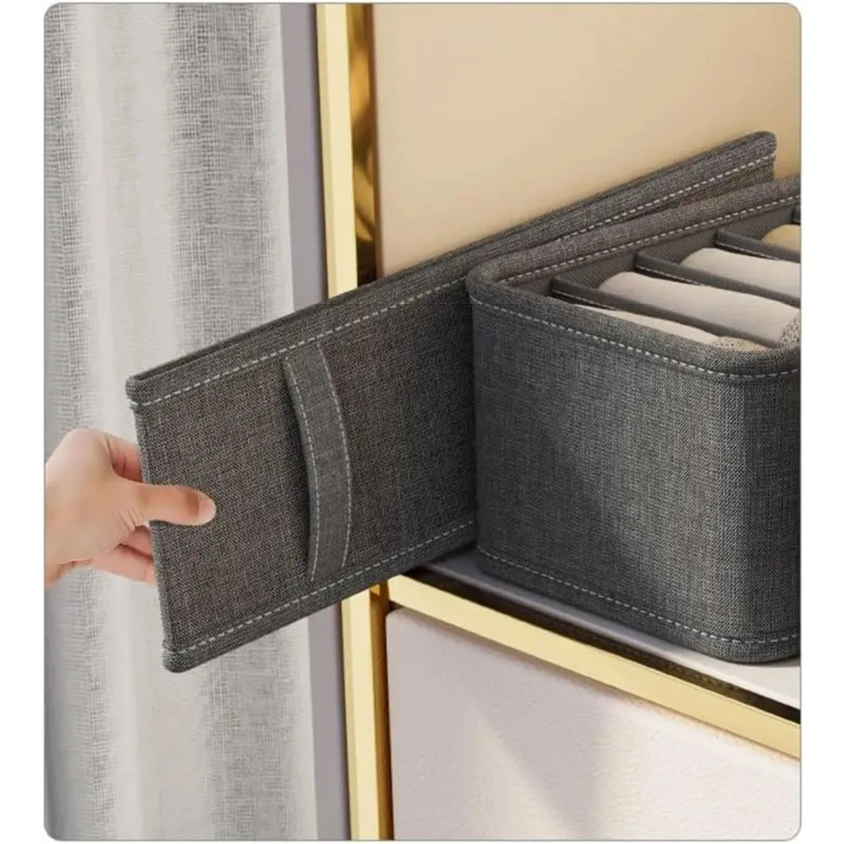 Schubladenförmige Stoff-Aufbewahrungsboxen, Faltbare Schrank-Organizer für Socken, Unterwäsche, Krawatten und Gürtel – Detail 3