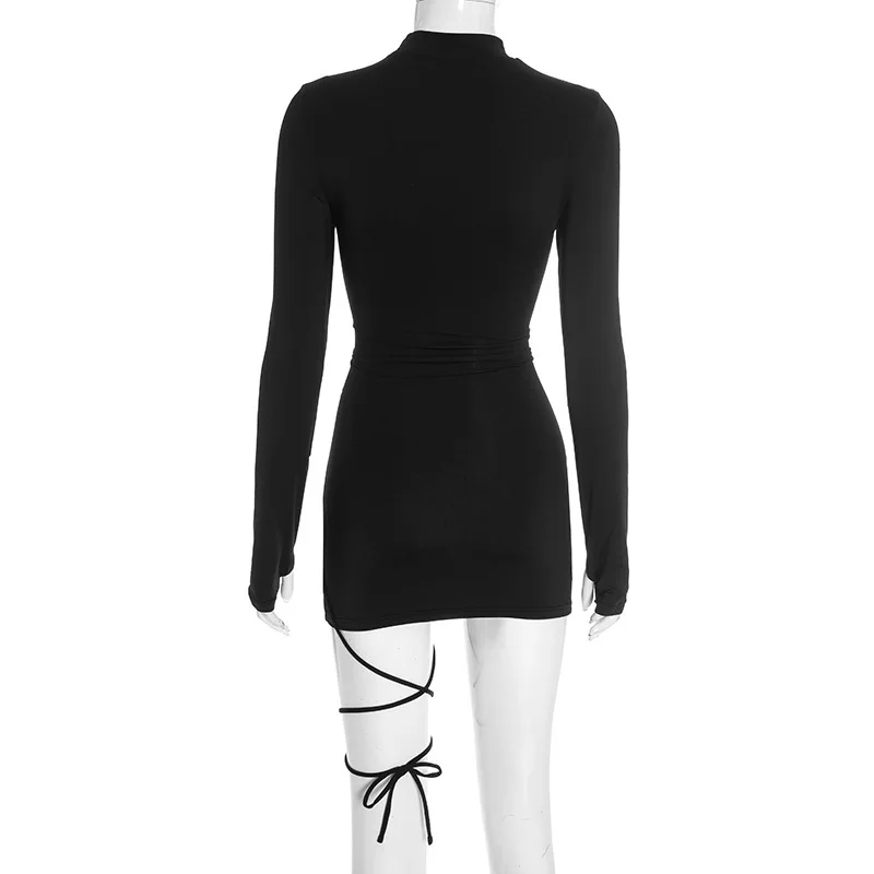 Sexy Bandage Mini Dress Evening Club Wear Dresses 2026 Women Fall Winter Clothes Luxury Outfits Bodycon Party Black Dress