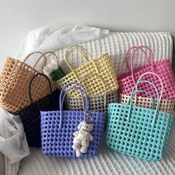 Women Woven Hollow Out Bags PVC Handbag Vegetable Basket Summer Fashion Hand Woven Bag High-capacity Tote Beach Bags for Ladies