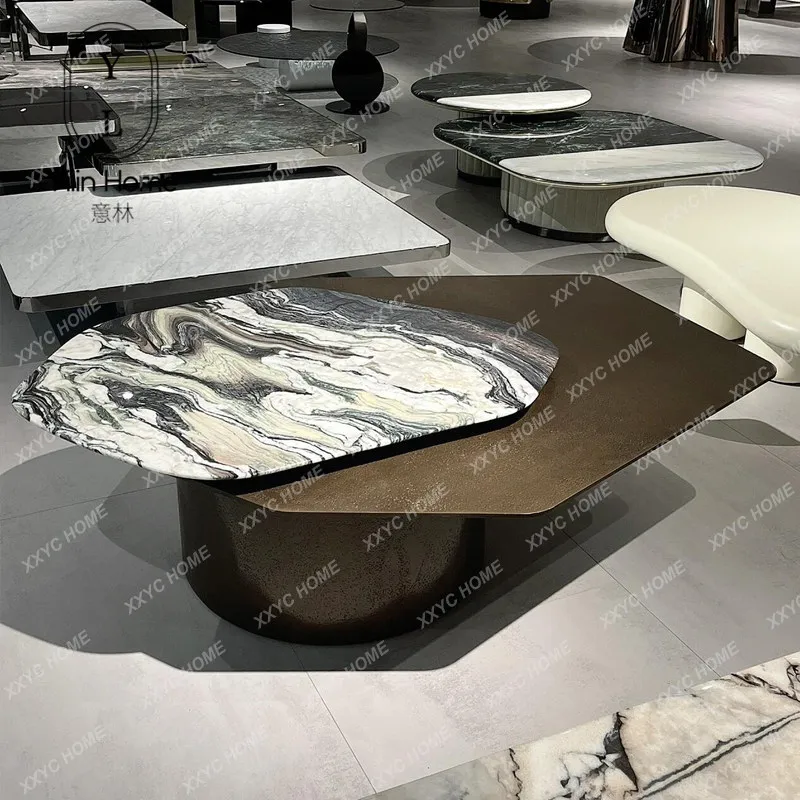 Marble special-shaped rotating coffee table  minimalist living room stainless steel  high-end combination