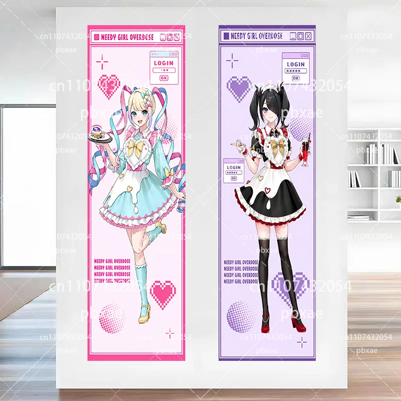 Needy Girl Overdose Anime-Wandteppich, langes vertikales Wandbehang, ästhetische Dekoration im Dienstmädchen-Outfit-Stil für Schlafzimmer, Wohnzimmer, Wohnheim