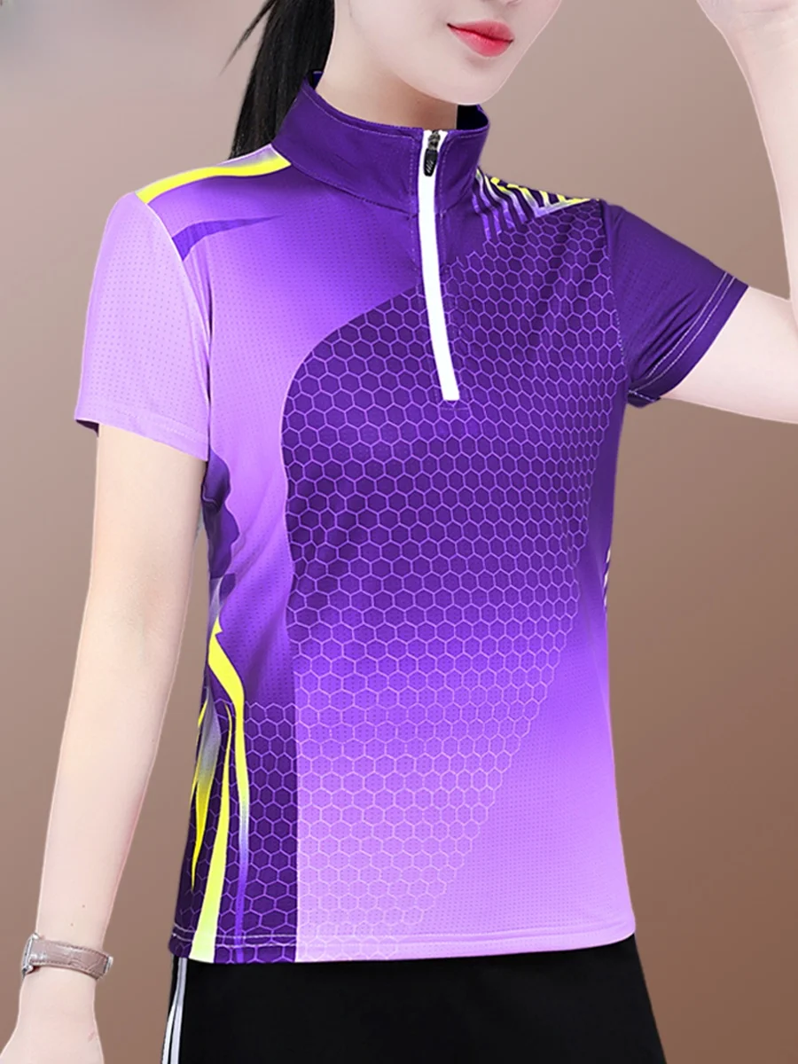 Ice Silk ort Sve T-Shirt für Damen, neu, 2025, Sommer, dünn, Stehkragen, Qui Dry, Laufen, Damen, Fitn, Top, atmungsaktiv, lässig