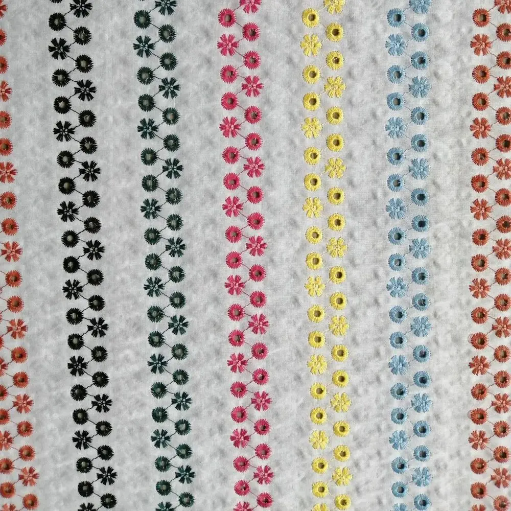 

New colorful embroidered hollow small flowers, 100% cotton fabric for making clothing, home decor, DIY sewing projects