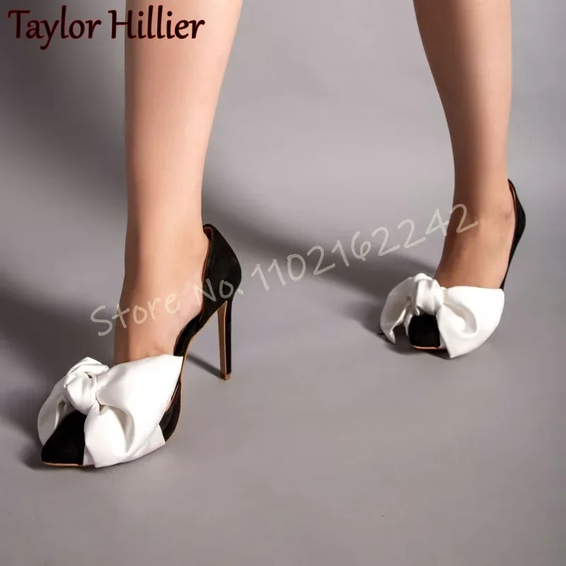 

8cm Bow Suede Mules Pointed Toe Stiletto Shallow Mouth Pumps Elegant Dress Party Dinner Wedding Pumps Women'S Spring Gladiator