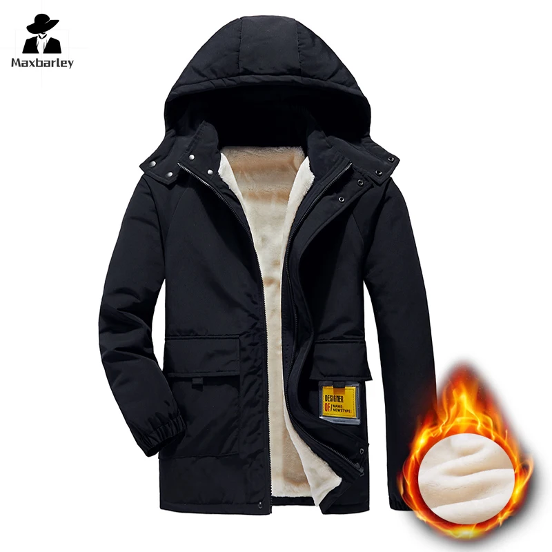 2024 New Men\'s Winter Jacket Fashion Casual fleece-lined Warm Removable Hat Male coat Outdoor Cold-proof Thickened Windbreaker