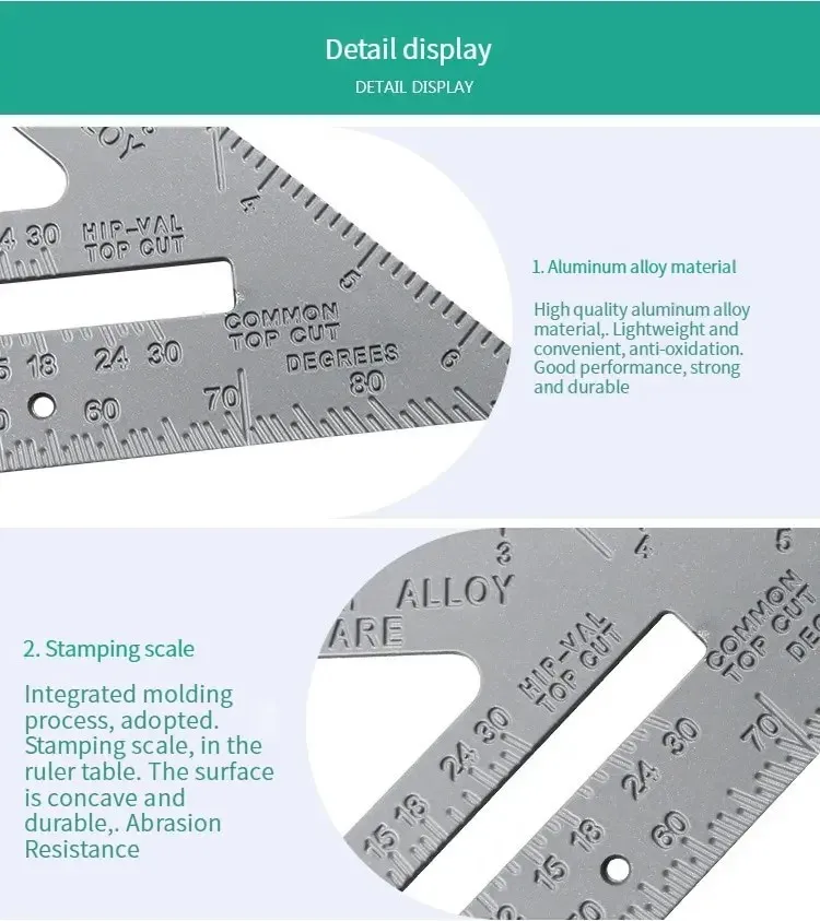 7-calowa linijka trójkątna ze stopu aluminium Precyzyjna linijka kątowa Stop aluminium Pomiar do obróbki drewna Linijka trójkątna do obróbki drewna