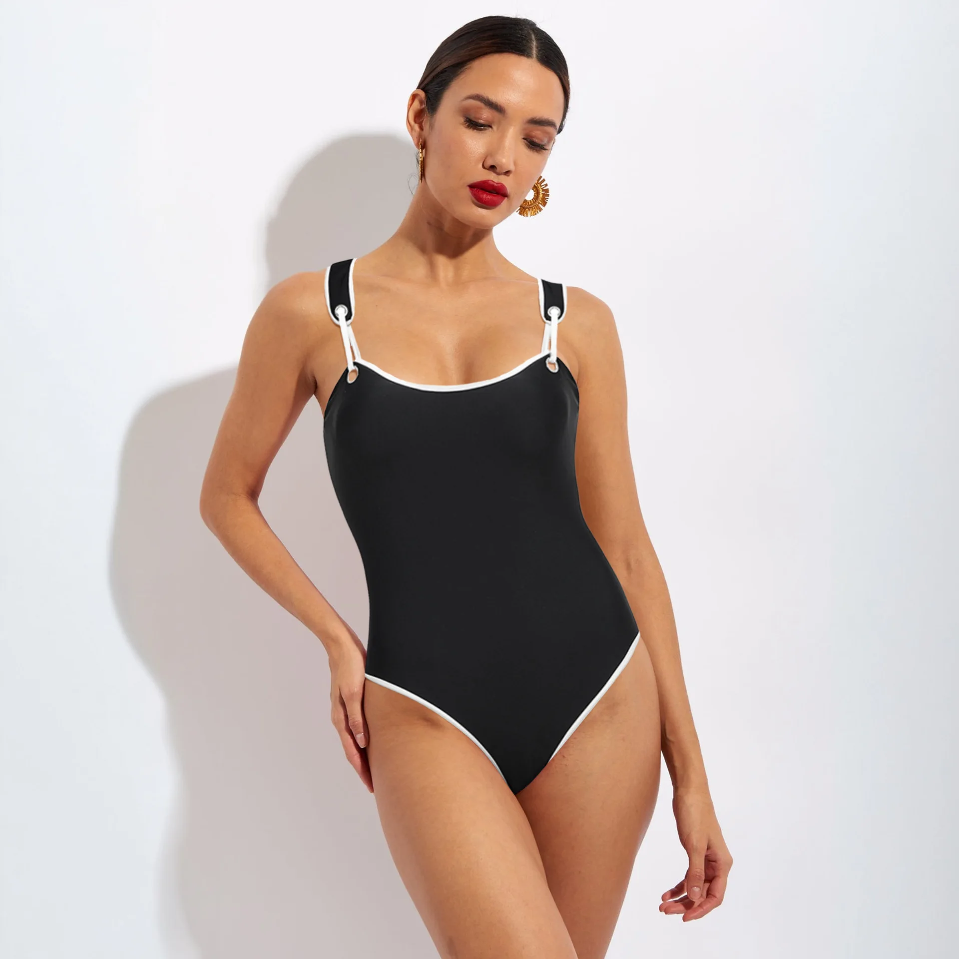 2026 Women's Black One Piece Swimsuit Tummy Control Push Up Sexy Swimwear Beach Summer Holiday Vacation Swimsuit Sexy Bodysuit
