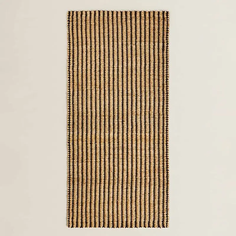 Kitchen floor mat, striped non-slip jute carpet, dirt-resistant coffee table mat, European solid color floor mat