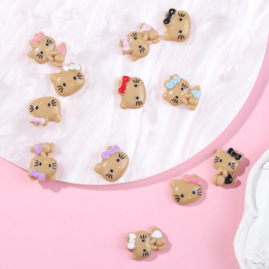 50 piezas/paquete charms de uñas de playa KT Kitty - lindo gato de resina para arte de uñas, decoración 3D para manicuras kawaii de verano 4