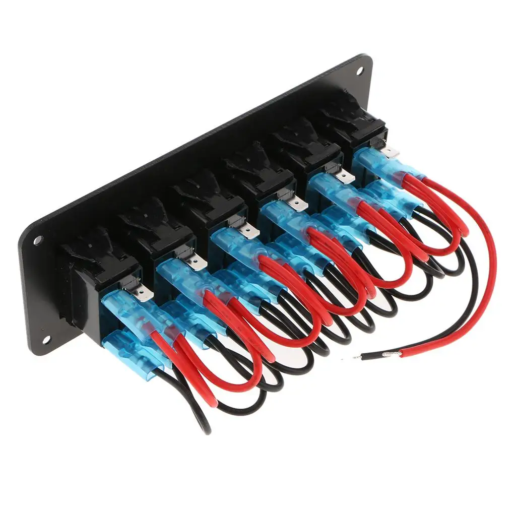 Waterproof 6 Gang Rocker Switch Panel ABS Plastic LED Label Control Panel for Marine Boat Car RV System