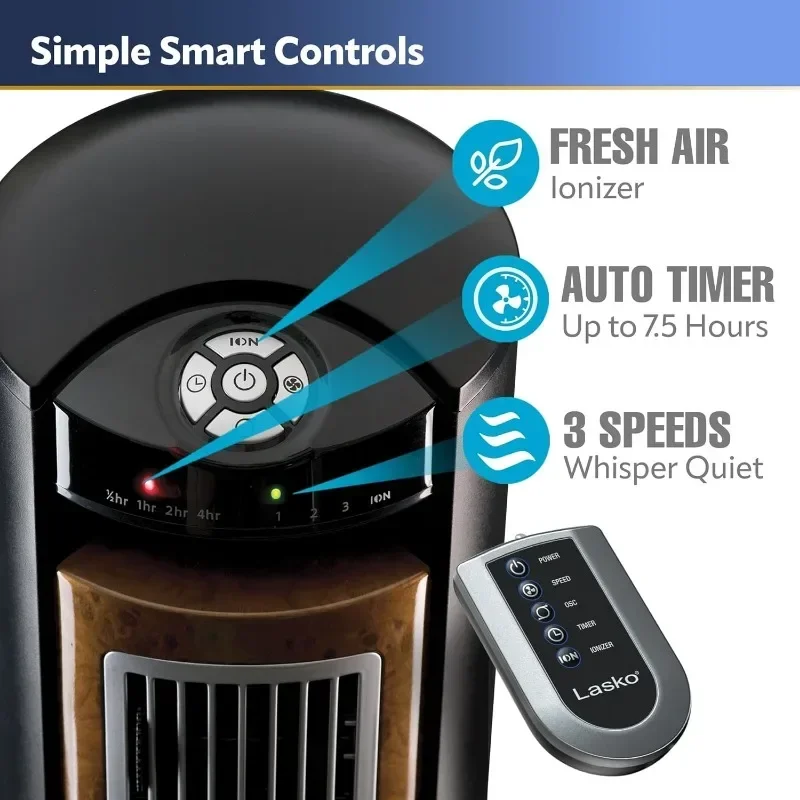 Oscillating Tower Fan Remote Control Negative Ion Generator Timer for Bedroom, Office, Kitchen