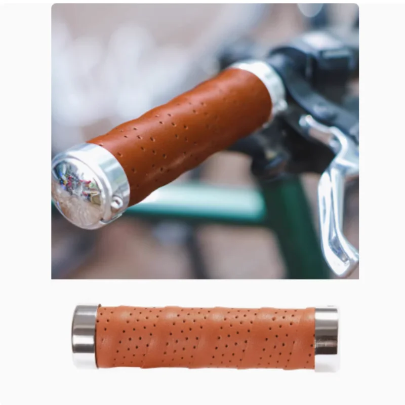 Poly PU Leather Bicycle Handle Set, City Station Wagon, Leisure Car, Retro Steel Tube, Lockable Grip