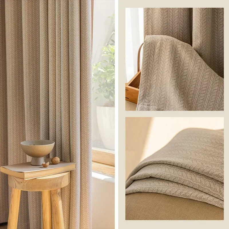 ผ้าฝ้ายญี่ปุ่นและผ้าลินินนมชาสี Blackout ห้องนอนใหม่ความแม่นยําสูงผ้าฉนวนกันความร้อนผ้าม่านสําหรับห้องนั่งเล่น