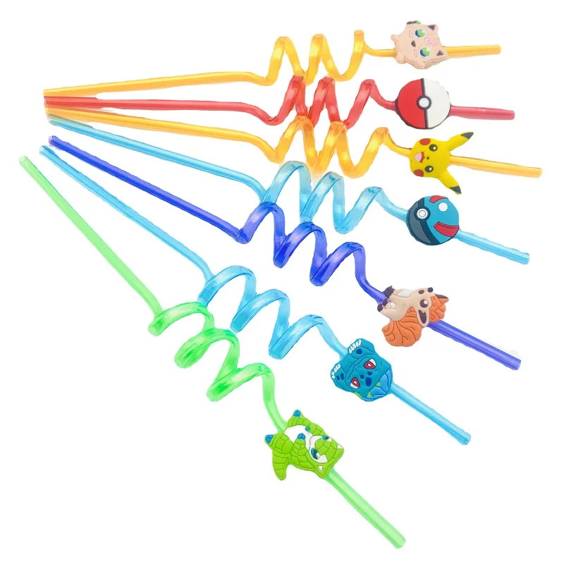 Pokemon Pikachu Reusable Plastic Straws Kids Birthday Party Decor Straws Milkshake Ice Drinks Wedding Party Supplie 1/5/10PCS