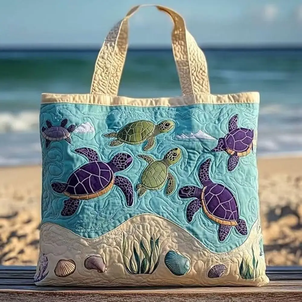 New Ocean Turtle Quilted Tote Bag 4