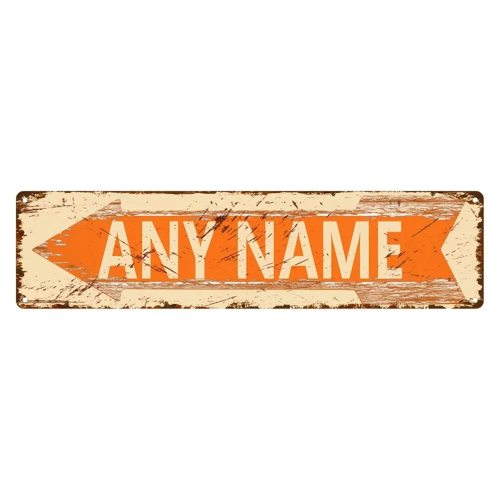 CIFbuy [2D Flat] Custom Vintage Bright Orange Beige Arrow Metal Sign,Personalized Name Text Wall Decor (Only For Decoration)
