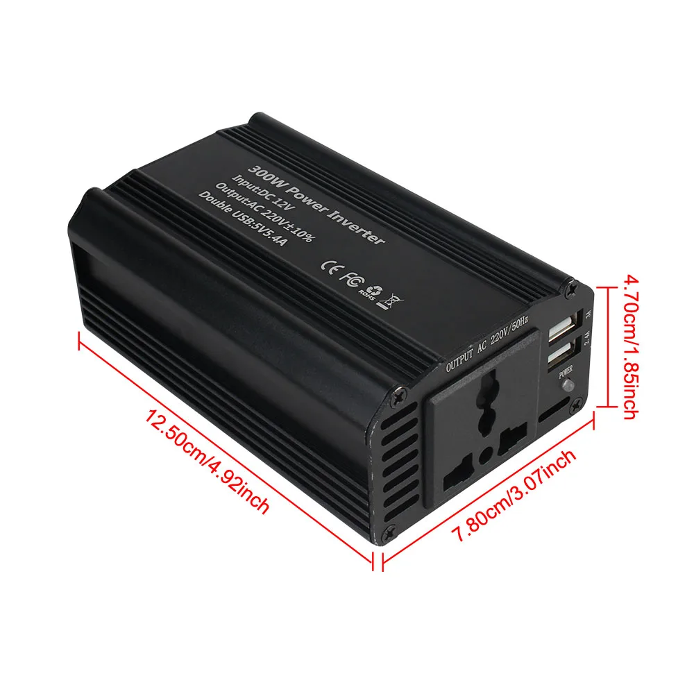 With 5.4A Dual USB Car Inverter DC 12V to AC 220V 600W Peak Power for Mobile Phone Laptop Tablet Charger 300W Power Inverter