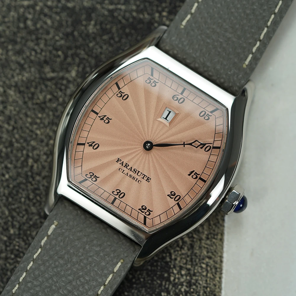 FARASUTE Vintage Jumping Hour Wristwatch Male Seagull Automatic Mechanical Movement Watch Men Fashion Sapphire Glass Waterproof