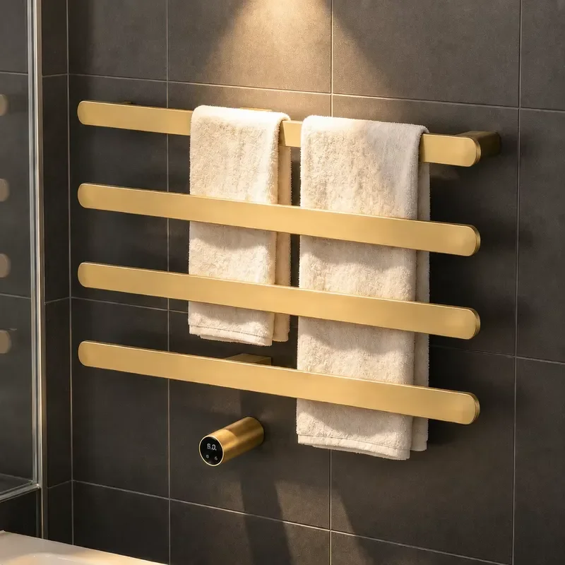 Smart Electric Towel Warmer Rack Stainless Steel Brushed Finish Hidden Heating Element Constant Temperature Control For