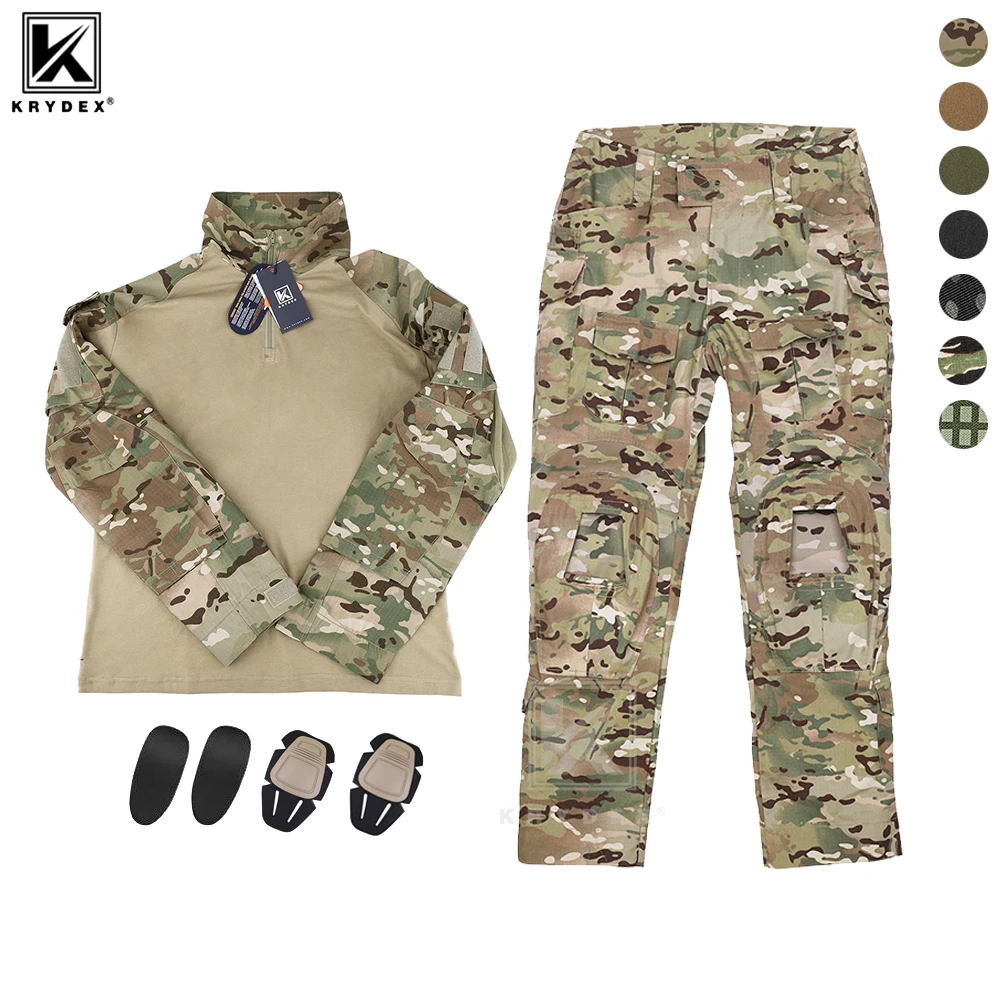 

KRYDEX Tactical G3 Uniform Suit Combat Shirt & Pants Kit with Knee Pads Camo Hunting Outdoor Hiking Camping Camouflage Clothing