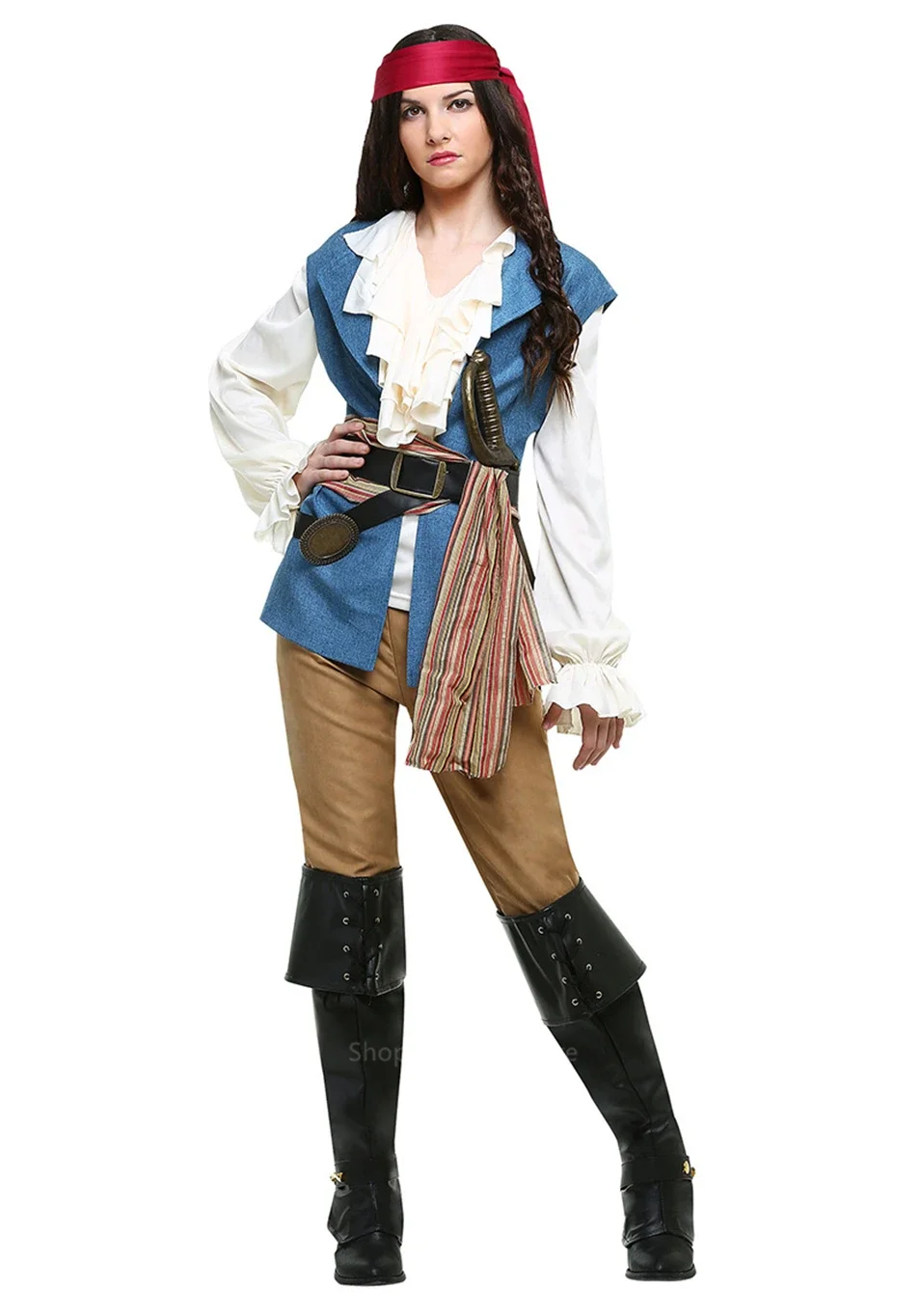 Halloween Costume for Women Men Adult Pirates of the Caribbean Costumes Set Male Captain Jack Sparrow Cosplay Clothes