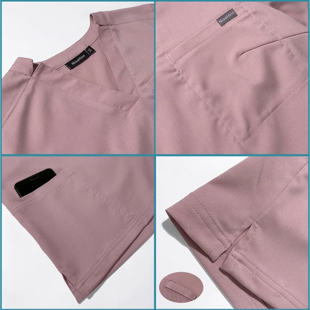 ممرضة زي عمل موحّد الطبيب فرك زي العمل الرجال تي شيرتات قصيرة الاكمام بلايز الدعك الطبية السراويل سبا مختبر الدعاوى اكسسوارات