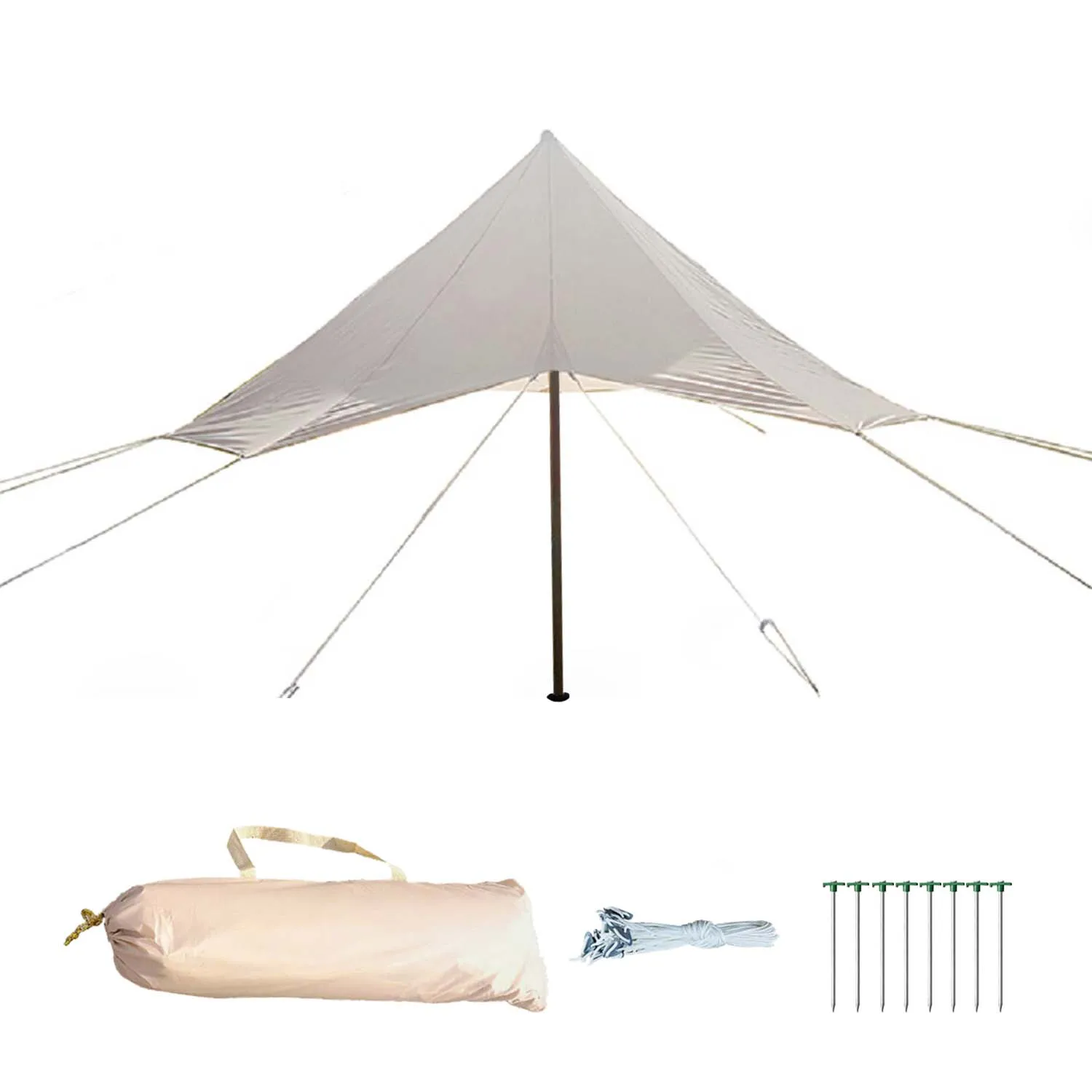 Yurt Outdoor 3M Rain Fly, Camping Tent with Durable 2 Poles (2M)and Rain-Proof Oxford Rain Cover Sun Shelter for Yurt Tent Beige