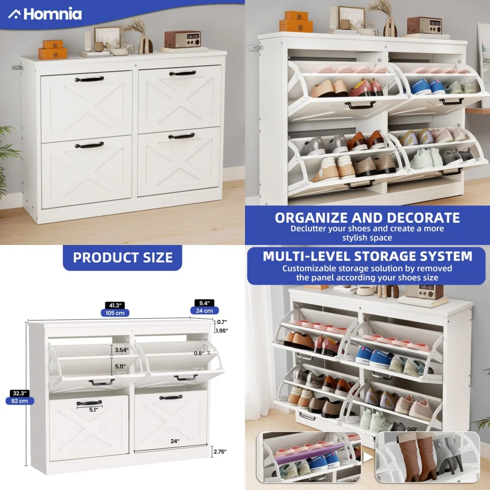 

Shoe rack4 Tier Flip Drawers Shoe Storage Cabinet with Top Shelf Farmhouse Style Sneakers Rack Organizer for Closet Entryway