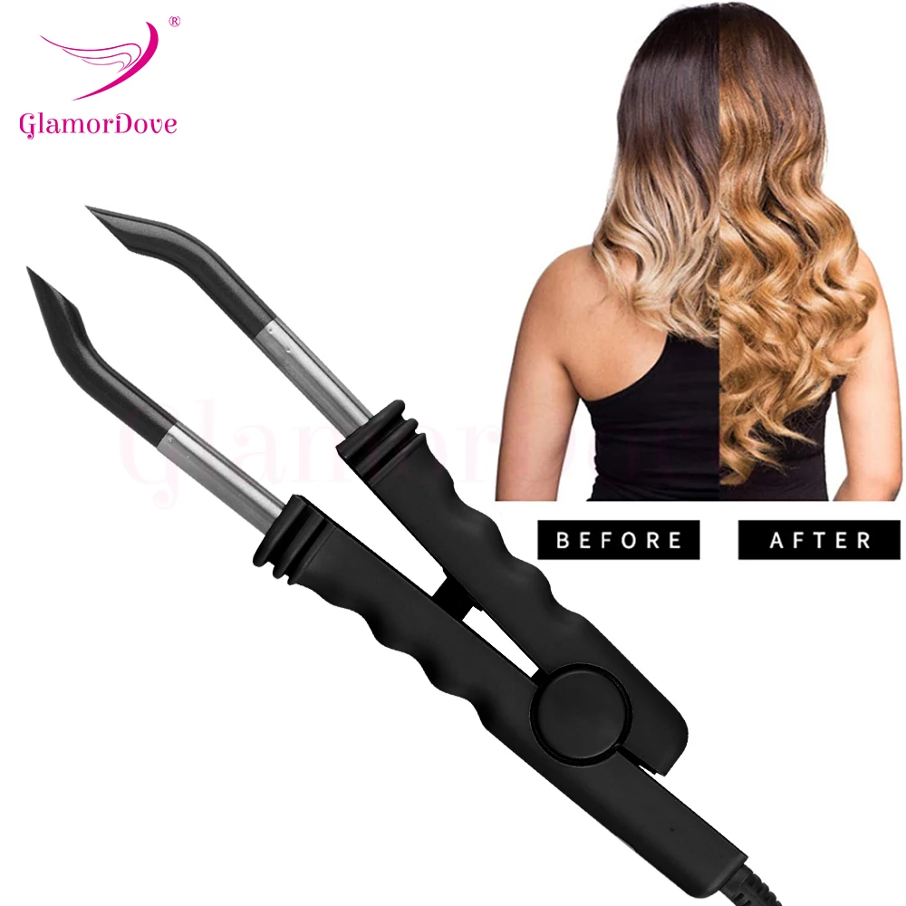 Glamor Dove Fusion Hair Extension Kit – Heat Connector Iron with Shields, Clips & Tail Comb for Keratin Bond Application