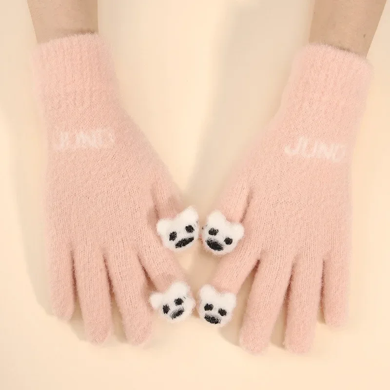 Плюшевые вязаные перчатки, теплые и морозостойкие шерстяные перчатки, женские милые перчатки с сенсорным экраном в виде панды, теплые уличные перчатки