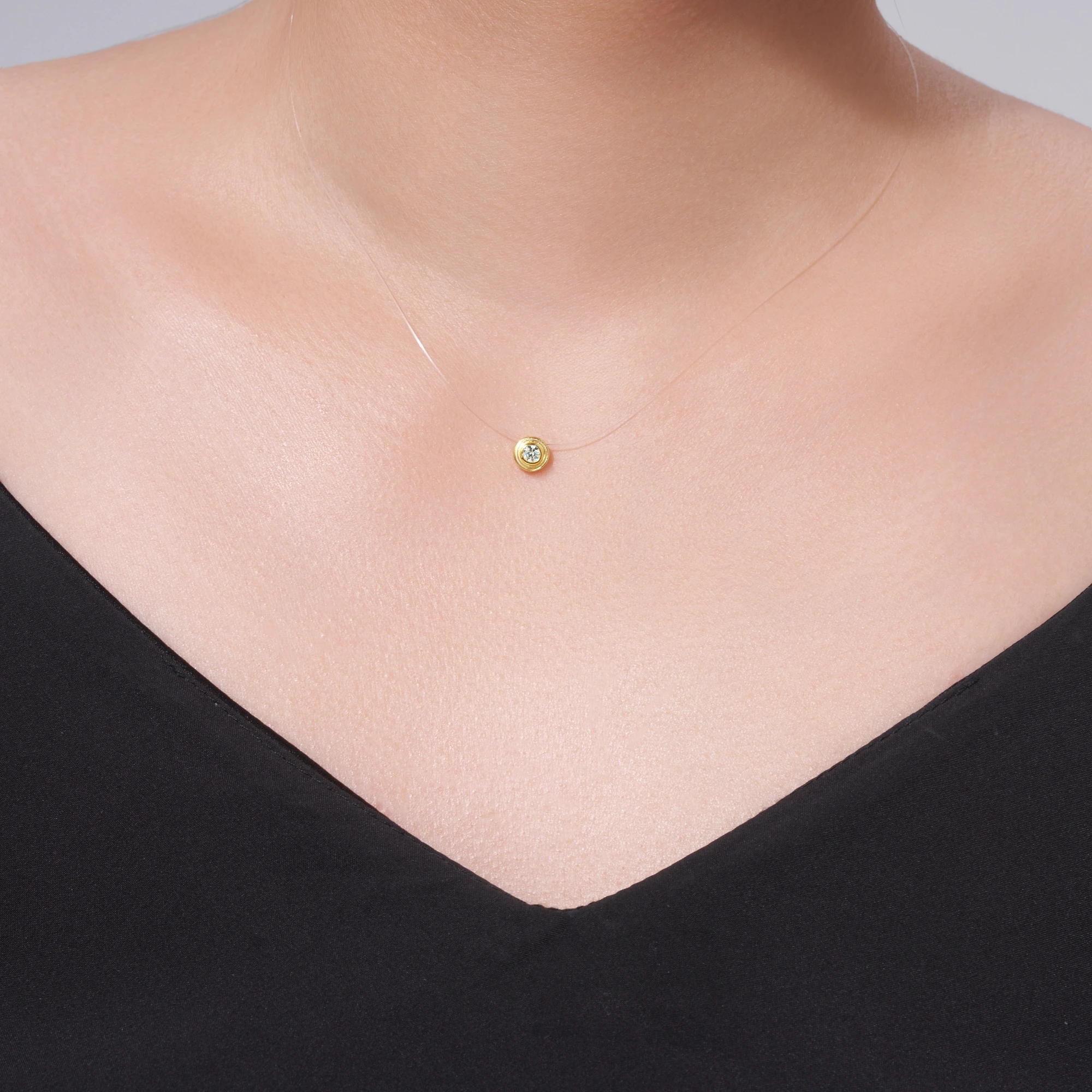 JIUZUAN Round Moissanite Necklace S925 Silver 18K Gold Plated Italian Matte Finish Jewelry for Daily Wear Gold Necklace