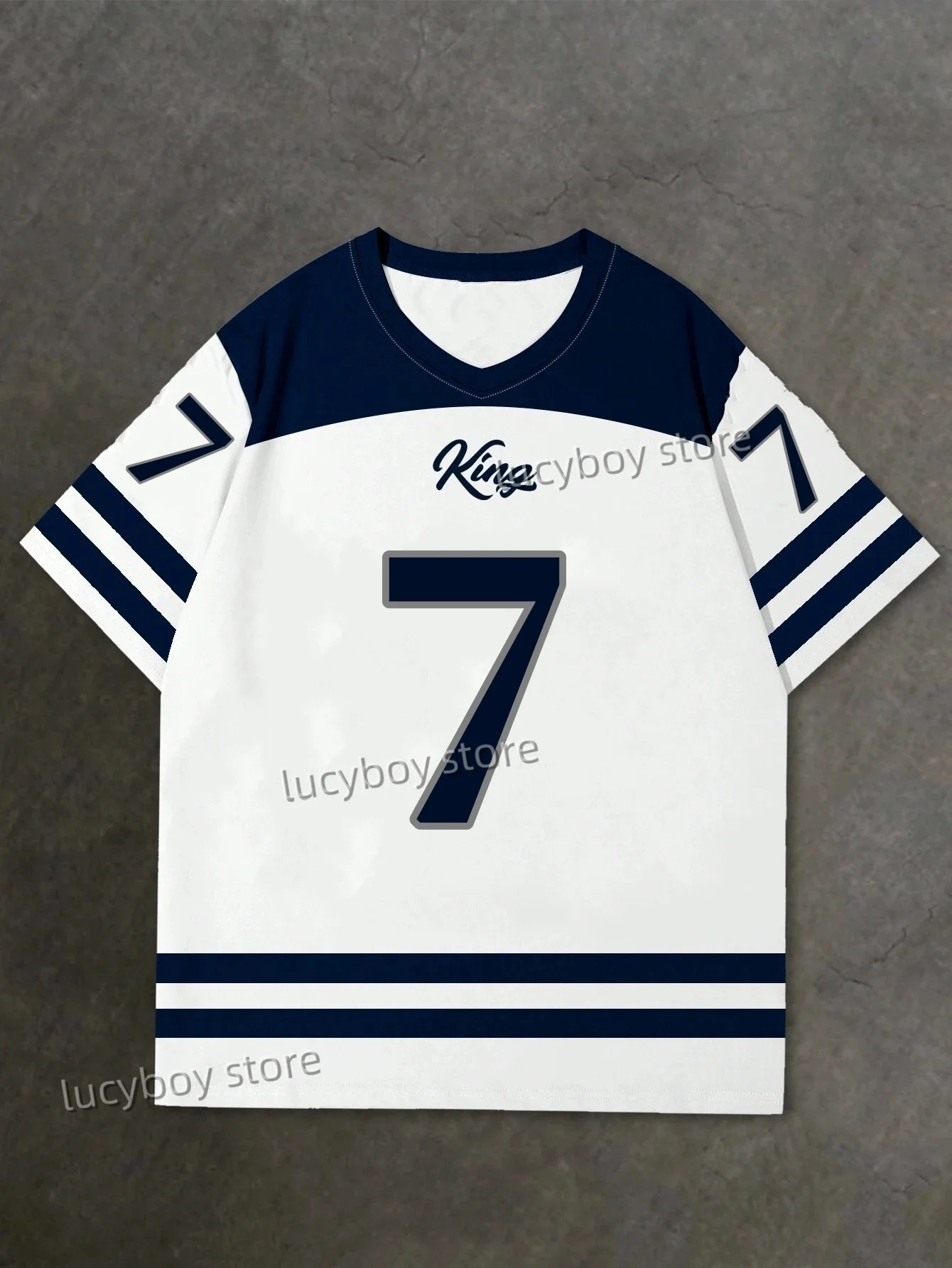 Mens 3D Numbers 7 Printed Short Sleeve T Shirt Man V Neck Sportwear Brooklyn Racing Football Tee Vintage Casual Tops Men Clothes